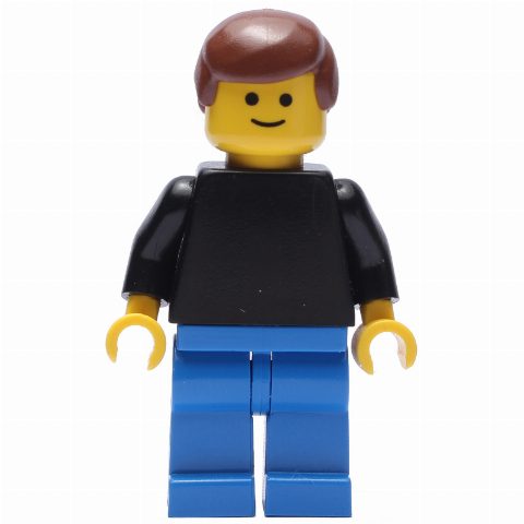 Minifigurka Man, Plain Black Torso, Blue Legs, Reddish Brown Hair