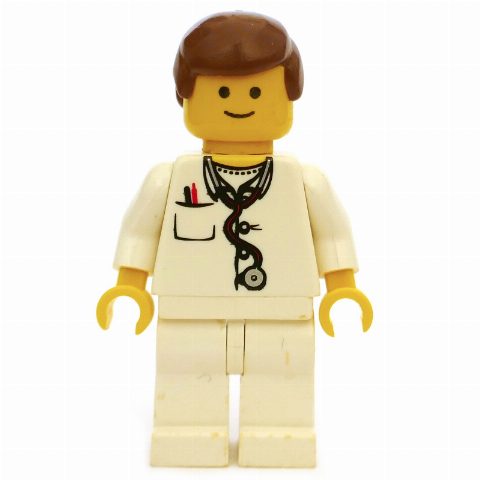 Minifigurka Doctor - White Torso, Stethoscope, White Legs, Reddish Brown Hair
