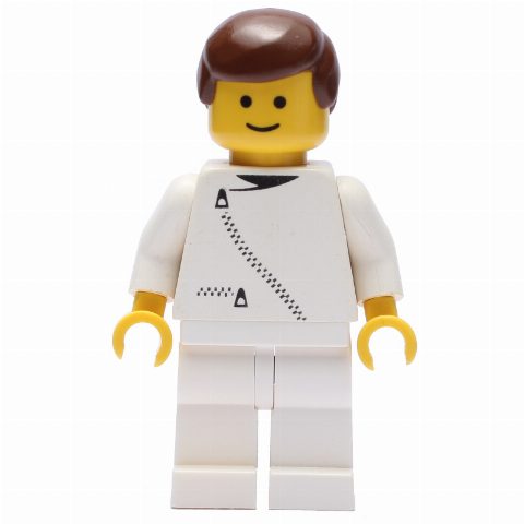 Minifigurka Man, White Jacket with Zipper, White Legs, Brown Hair