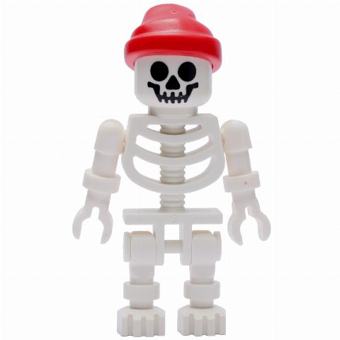 Minifigurka Skeleton, Standard Face, Red Bandana Hat, Ball Joint Arms