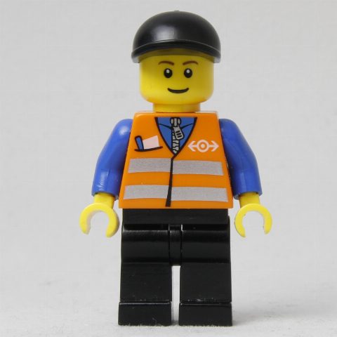 Minifigurka Worker - Orange Torso, Black Legs, Black Cap