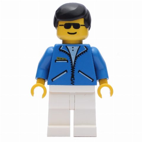 Minifigurka Blue Jacket, White Legs, Black Hair