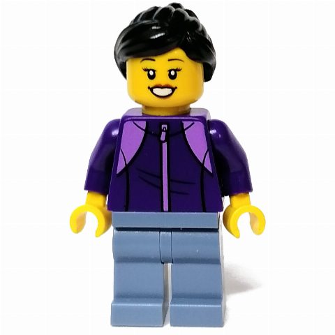 Minifigurka Dark Purple Torso, Sand Blue Legs, Black Hair