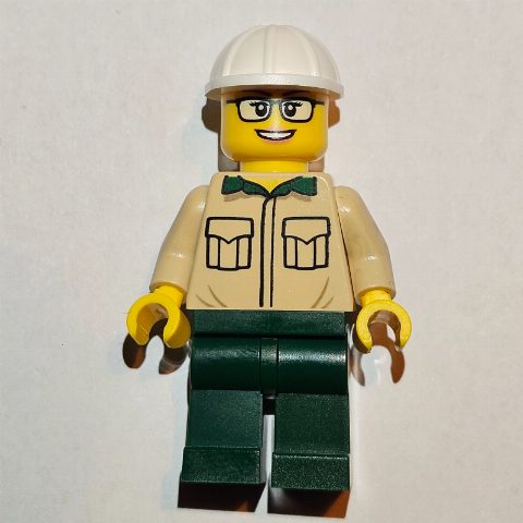 Minifigurka Construction Engineer / Architect - Tan Torso, Dark Green Legs, White Helmet