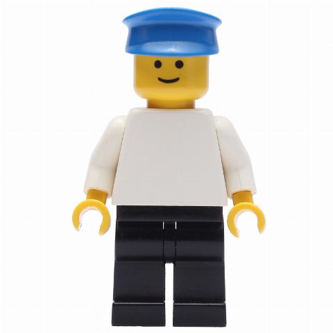 Minifigurka Man - White Torso, Black Legs, Blue Cap