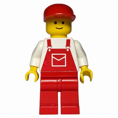 Minifigurka Man - White Torso, Red Overall, Red Cap (3626a Head)