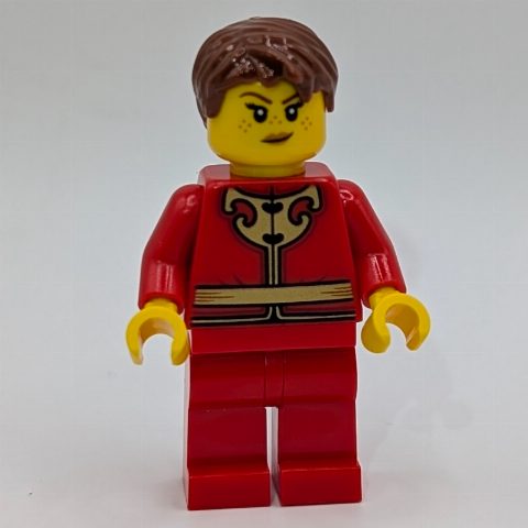 Minifigurka Dragon Operator, Red Legs, Reddish Brown Hair