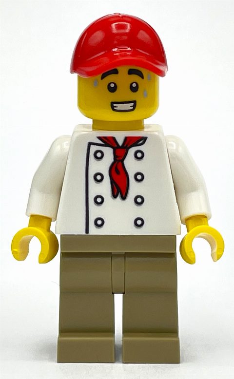 Minifigurka Chef, White Torso, Dark Tan Legs, Red Cap