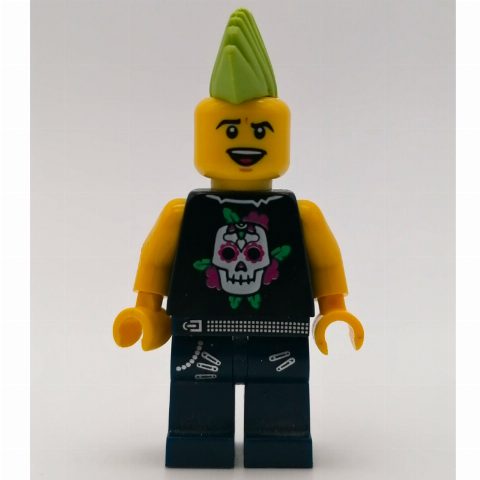 Minifigurka Rock Band - Black Torso, Dark Blue Legs, Lime Mohawk