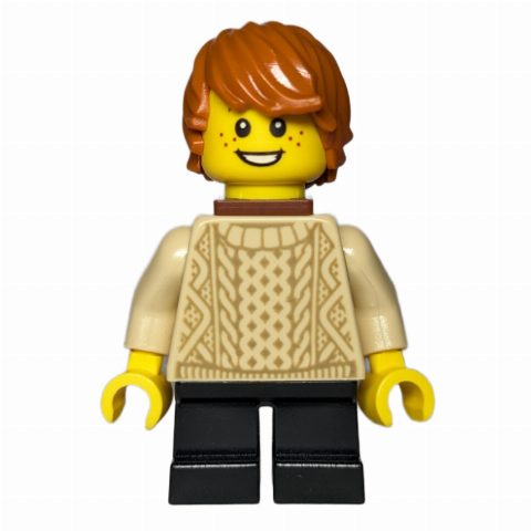 Minifigurka Kid - Tan Torso, Black Legs, Dark Orange Hair