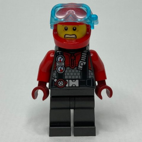 Minifigurka Diver - Pearl Dark Grey Torso, Legs, Black Airtanks, Red Helmet