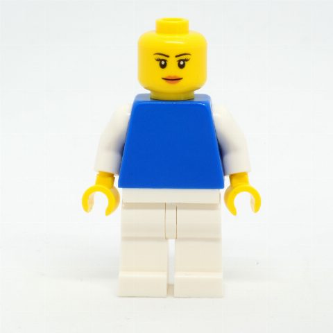 Minifigurka Woman, Blue Torso with White Arms, White Legs, Peach Lips