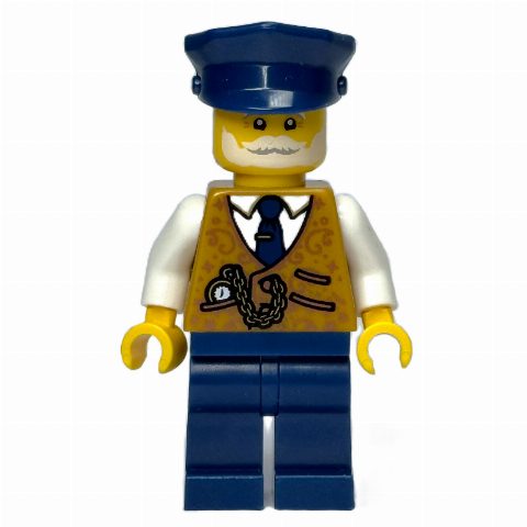 Minifigurka Conductor, Pearl Gold Torso, Dark Blue Legs, Cap
