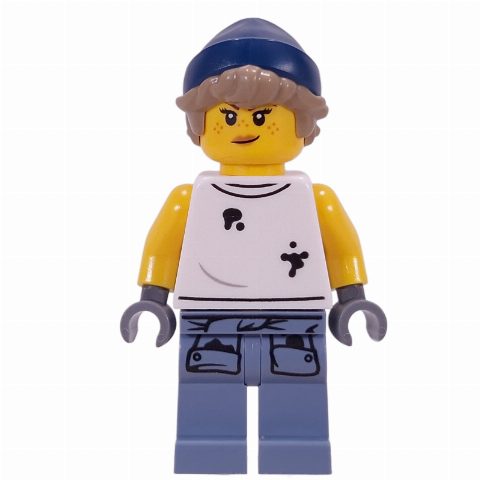 Minifigurka Mechanic, Dirty White Vest, Sand Blue Legs, Dark Blue Hat