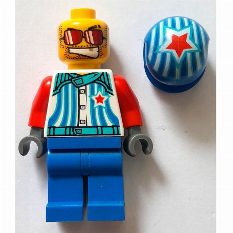 Minifigurka Race Driver, White Torso, Blue Legs, Blue Helmet