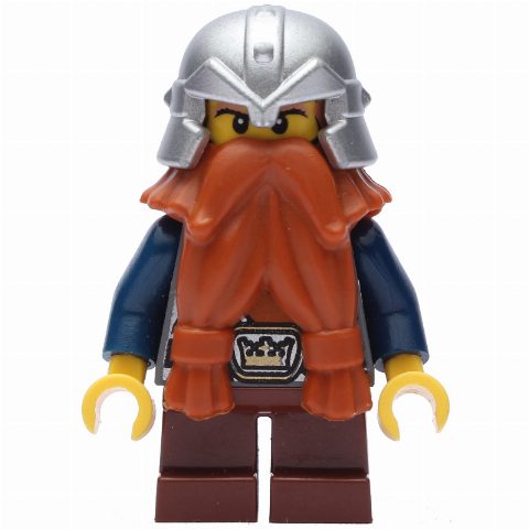 Minifigurka Dwarf, Dark Orange Beard, Metallic Silver Helmet, Printed Beard