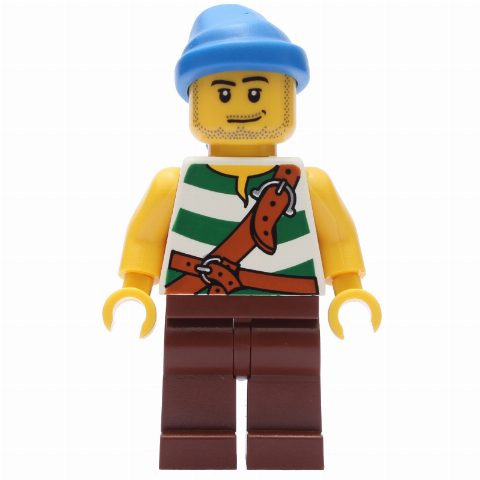 Minifigurka Pirate - Green Stripes, Reddish Brown Legs, Blue Bandana