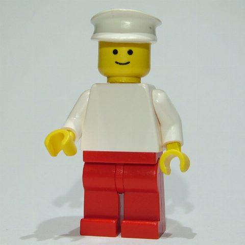 Minifigurka White Torso, Red Legs, White Hat