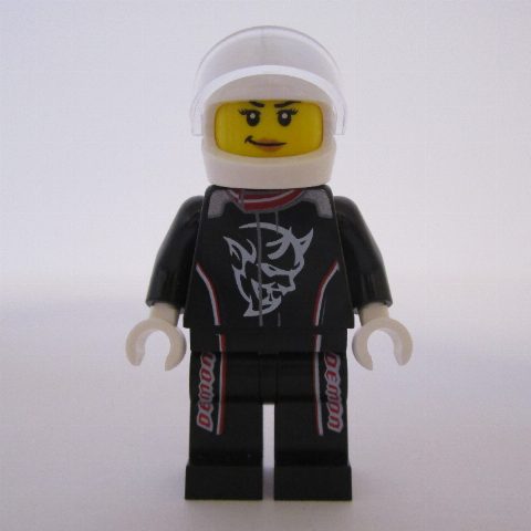 Minifigurka Race Driver, Black Torso, Black Legs, White Helmet. Demon