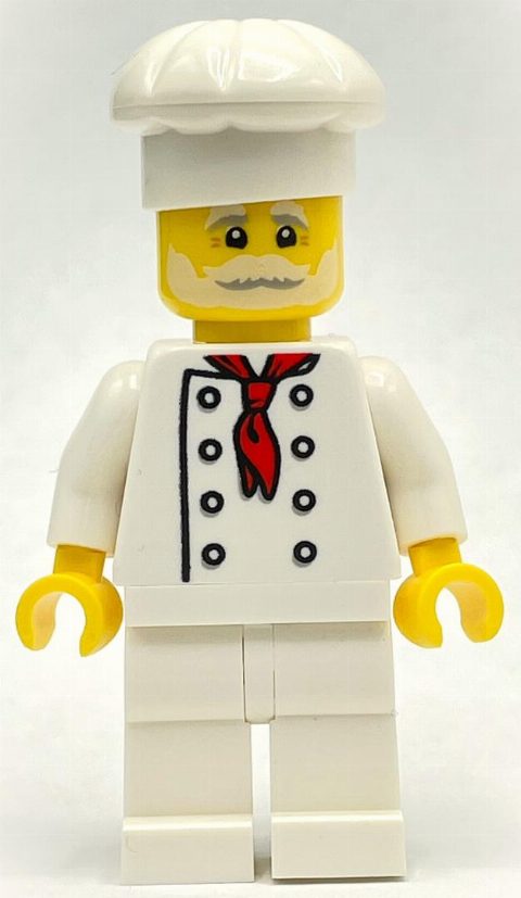 Minifigurka Pizza Chef - White Torso, White Legs, White Hat, White Beard