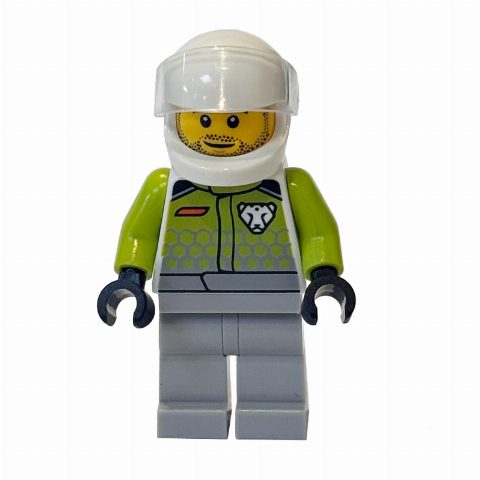 Minifigurka Race Driver, Lime Torso, Light Bluish Grey Legs, White Helmet
