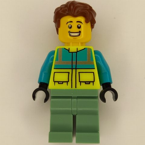 Minifigurka Paramedic - Vibrant Yellow Torso, Sand Green Legs, Reddish Brown Hair