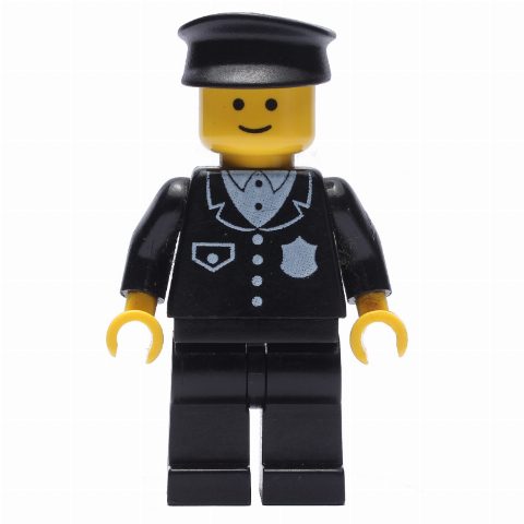 Minifigurka Policeman, Black Suit with Badge, Black Hat