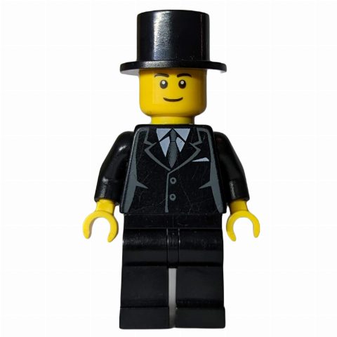 Minifigurka Groom, Black Suit, Black Top Hat, Black Eyebrows