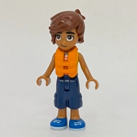 Minifigurka Leo, Bright Light Orange Vest, Dark Blue Pants, Life Vest