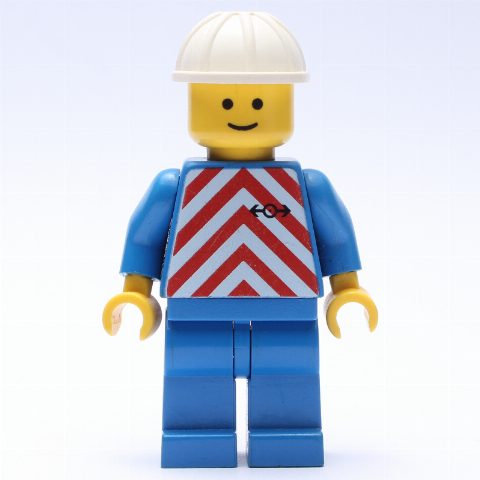Minifigurka Train Worker - Red Vest, Blue Legs, White Helmet, Plain Face