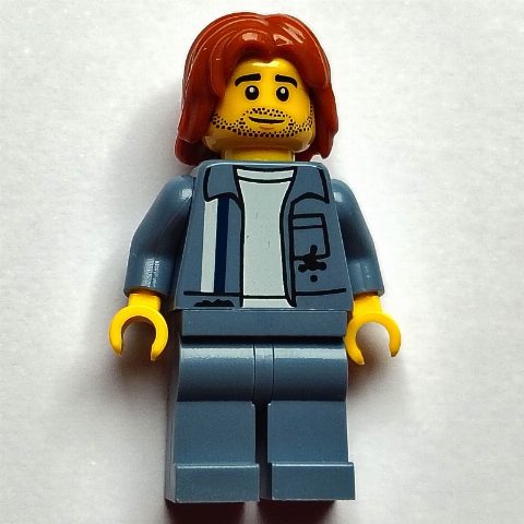 Minifigurka Scrapyard Worker, Sand Blue Overall, Dark Orange Hair