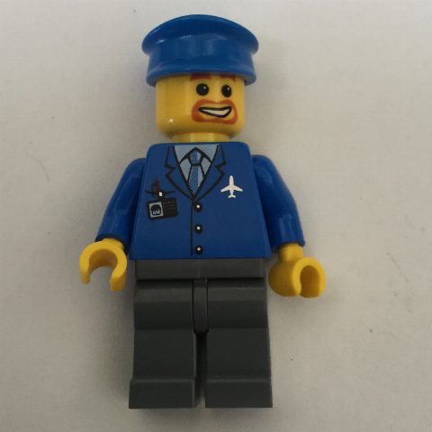 Minifigurka Pilot, Blue Jacket with Plane Logo and Blue Tie, Blue Hat, Goatee Beard