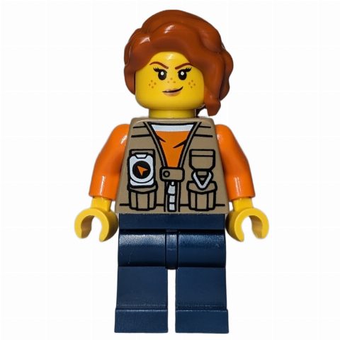 Minifigurka Explorer, Tina Tarantula, Dark Tan Vest Jacket, Dark Blue Legs, Dark Orange Hair