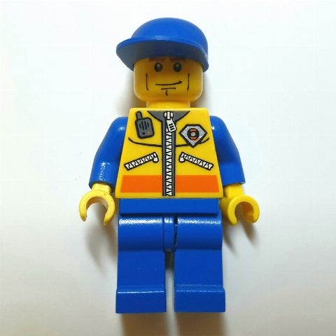 Minifigurka Coast Guard, Yellow Jacket with Zipper, Radio and Badge, Blue Cap, Cheek Lines