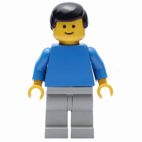 Minifigurka Man - Blue Torso, Light grey Legs, Black Hair