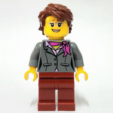 Minifigurka Dark Bluish Grey Torso, Dark Red Legs, Reddish Brown Hair