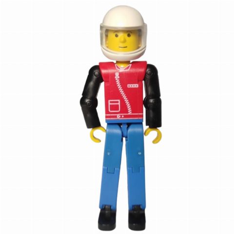 Minifigurka Technic Figure Blue Legs, Red Top with Zipper Print, Black Arms - White Helmet