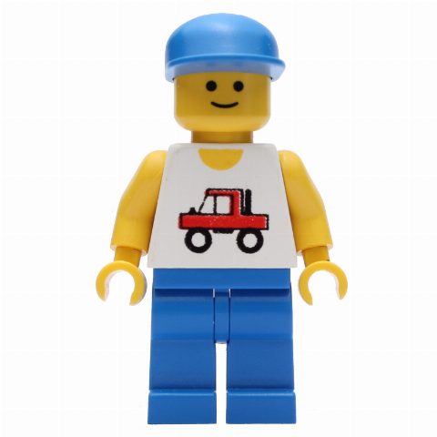 Minifigurka Man, White Vest with Truck, Blue Legs, Blue Cap (3626b Head)