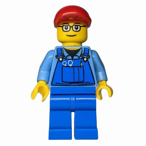 Minifigurka Worker - Medium Blue Torso, Blue Overall, Glasses