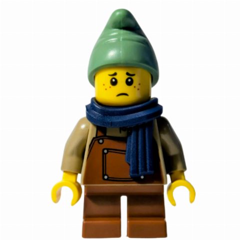 Minifigurka Elf, Dark Tan Torso, Reddish Brown Apron, Sand Green Cap, Dark Blue Scarf