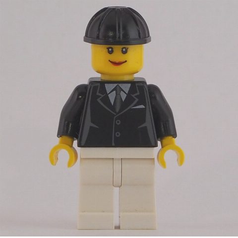 Minifigurka Woman, Black Jacket with Tie, White Legs, Black Hard Hat