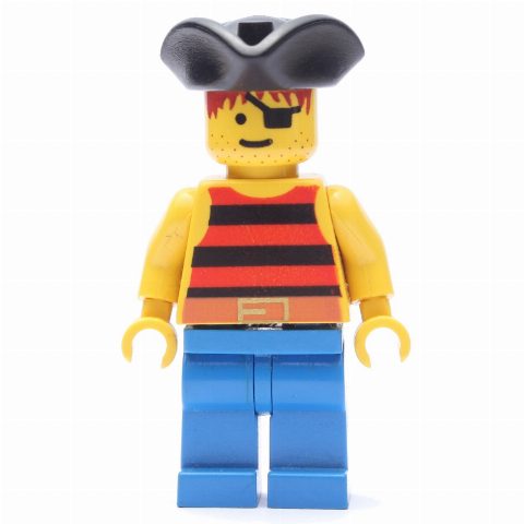 Minifigurka Pirate - Red/Black Stripes, Blue Legs, Black Tricorne
