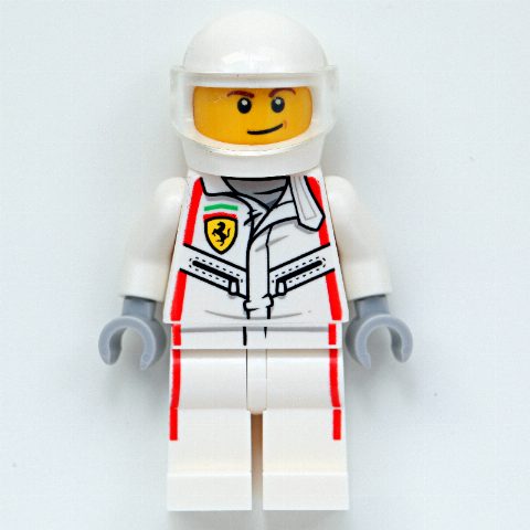 Minifigurka Race Driver, White Ferrari Racing Suit, White Helmet