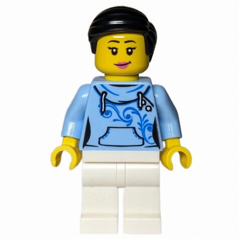 Minifigurka Bright Light Blue Torso, White Legs, Black Hair