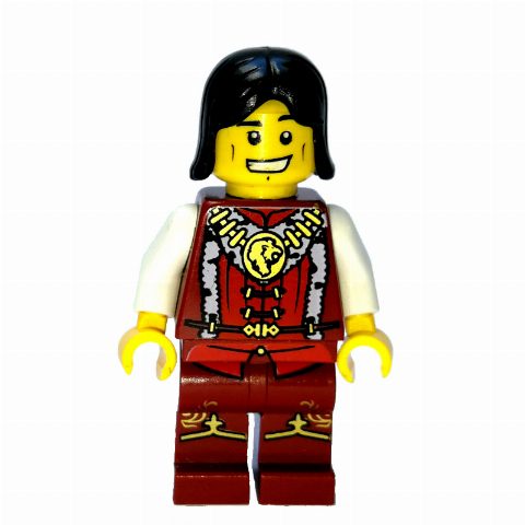 Minifigurka Prince - Dark Red Torso, Dark Red Legs, Black Hair