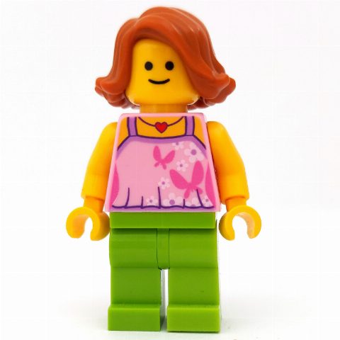 Minifigurka Bright Pink Torso, Lime Legs, Dark Orange Hair