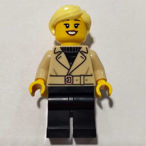 Minifigurka Hiker, Tan Coat, Black Legs, Bright Light Yellow Hair