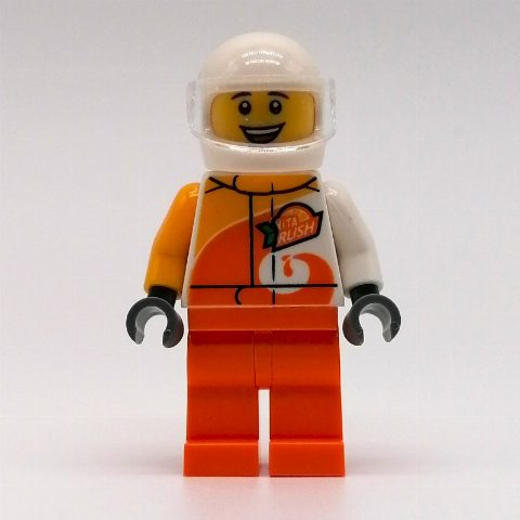 Minifigurka Driver - White Torso, Orange Legs, White Helmet