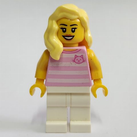 Minifigurka Bright Pink Torso, White Legs, Bright Light Yellow Hair