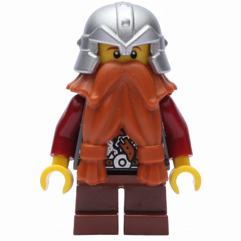 Minifigurka Dwarf, Dark Orange Beard, Metallic Silver Helmet